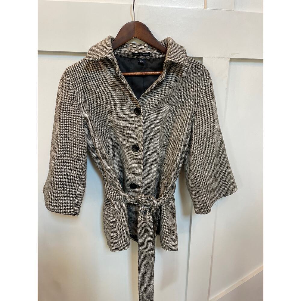 Vtg GAP 3/4 Wide Sleeve Belted Herringbone Cropped Peacoat, M